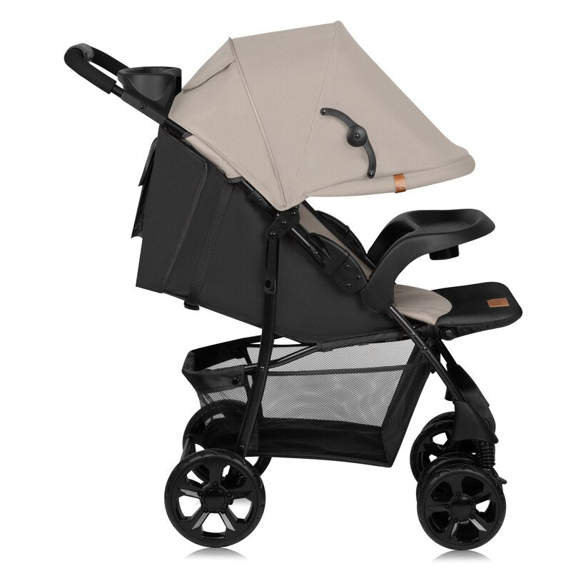 Carucior sport Lionelo Emma Plus Beige Latte – vedere laterala cu capotina