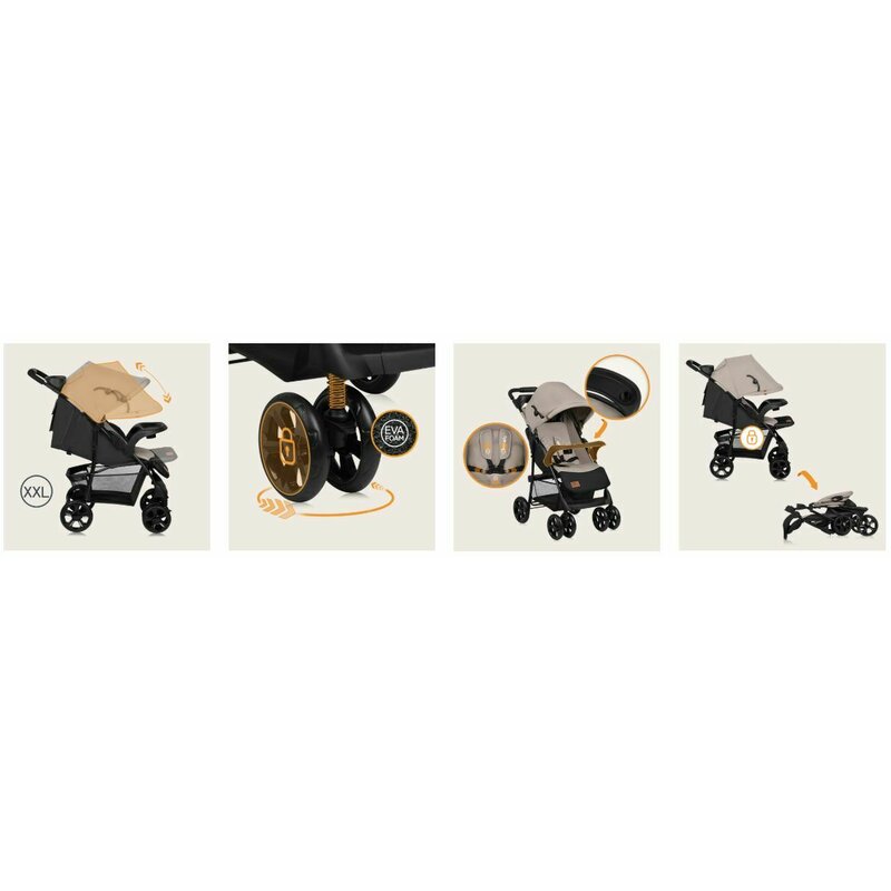 Carucior sport Lionelo Emma Plus Beige Latte – colaj cu detalii de utilizare