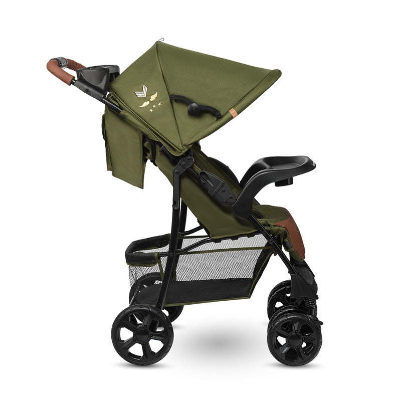 Carucior sport Lionelo Emma Plus Forest Green – vedere laterala cu capotina