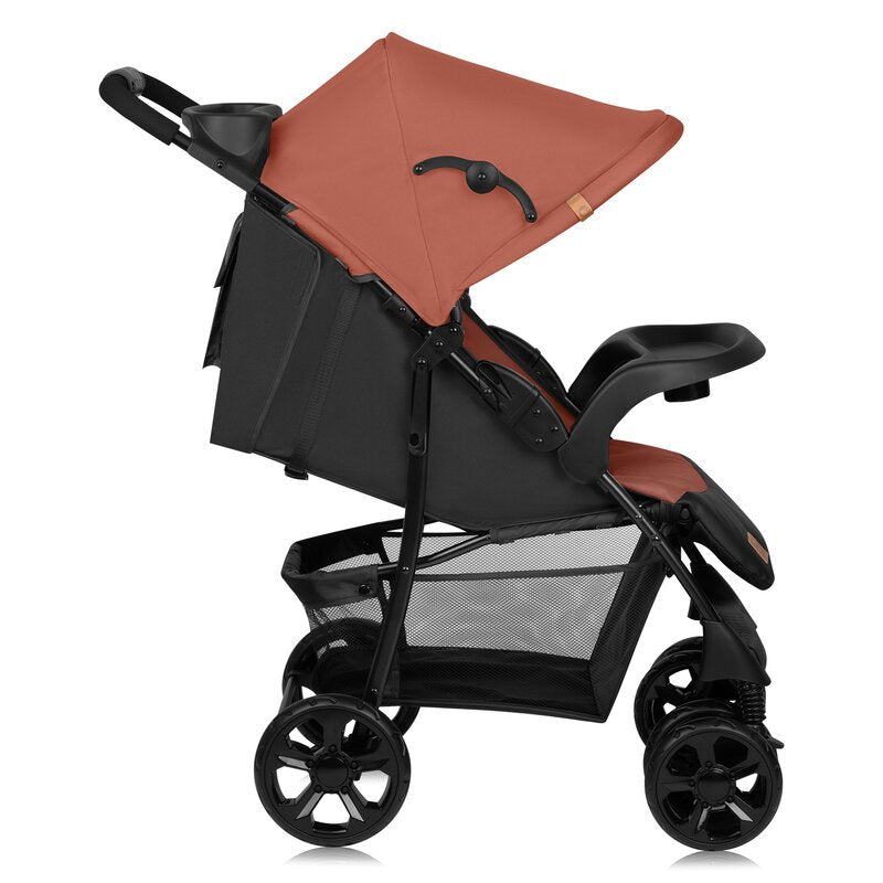 Carucior sport Lionelo Emma Plus Coral Pink – profil cu spatar reglabil