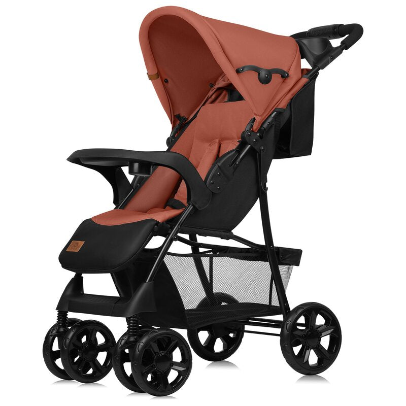 Carucior sport Lionelo Emma Plus Coral Pink – vedere din fata si lateral