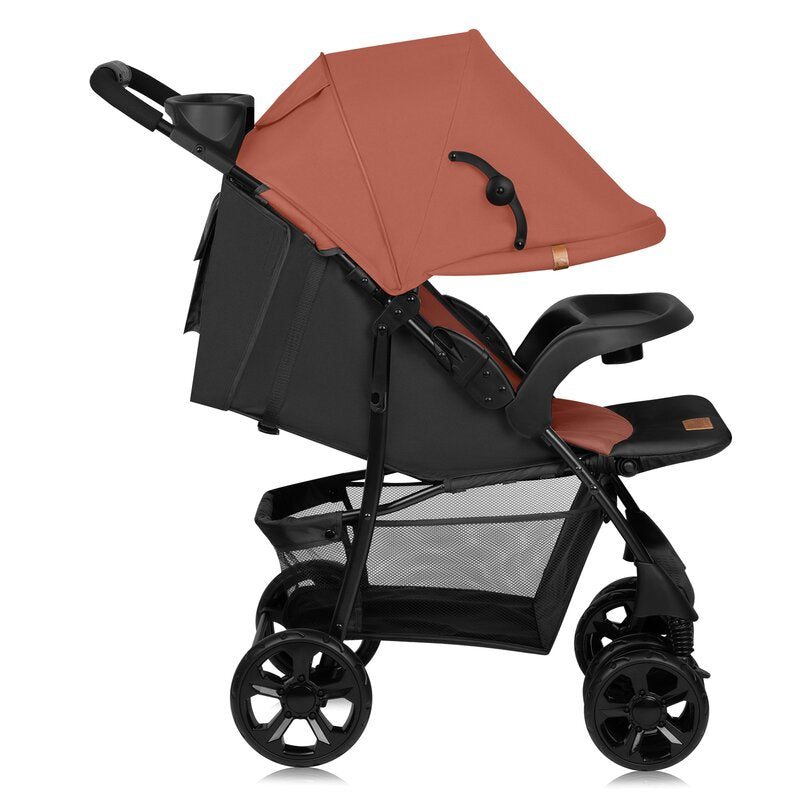 Carucior sport Lionelo Emma Plus Coral Pink – vedere laterala cu capotina