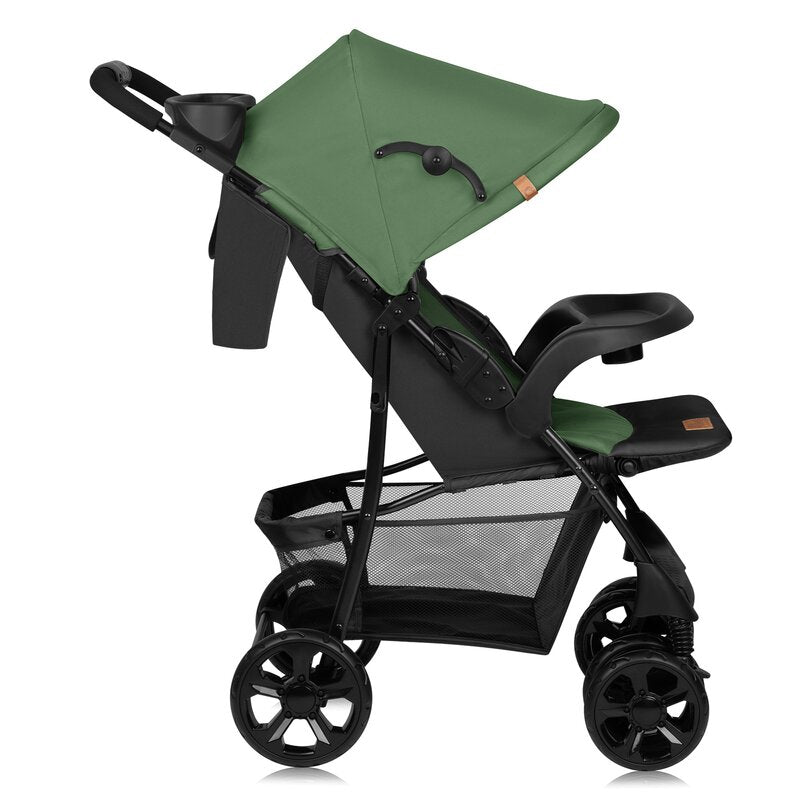 Carucior sport, Lionelo, Emma Plus, Cu tavita, 2 Suporturi pentru pahar, Geanta accesorii, Conform cu standardul european de securitate EN1888-1, Verde