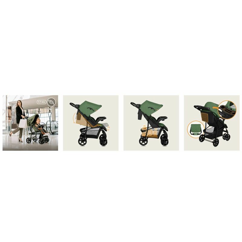 Carucior sport Lionelo Emma Plus Green Emerald – colaj cu detalii de utilizare