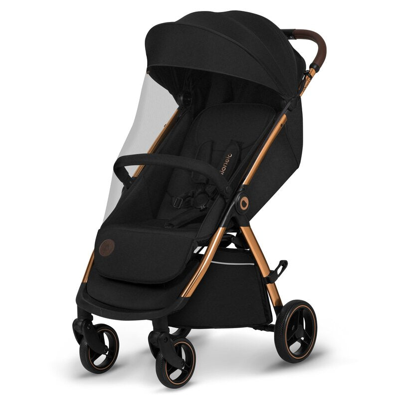 Carucior sport, Lionelo, Ingrid, Capotina impermeabila cu filtru UPF50+, Pana la 22 Kg, Spatar reglabil in 3 pozitii, Include suport pahar si plasa de tantari, Sistem pentru pliere automata, 6 luni+, Negru