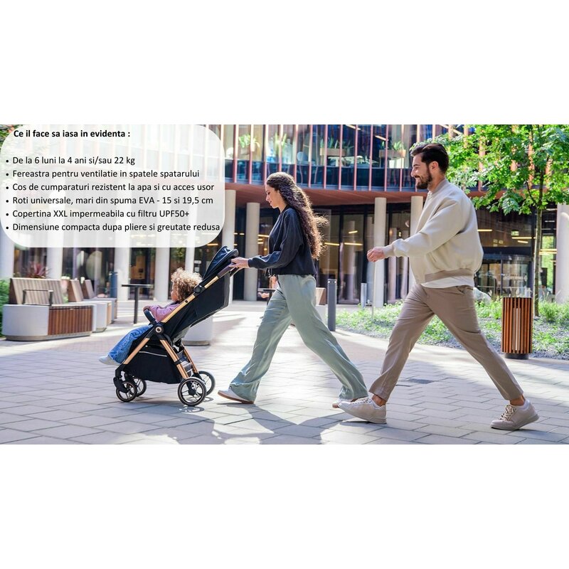 Carucior Sport Lionelo Ingrid Capota UPF50+ Pliere Automata 22 kg Gri