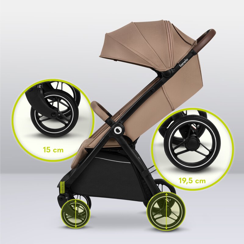 Carucior sport, Lionelo, Ingrid, Capotina impermeabila cu filtru UPF50+, Pana la 22 Kg, Spatar reglabil in 3 pozitii, Include suport pahar si plasa de tantari, Sistem pentru pliere automata, 6 luni+, Bej