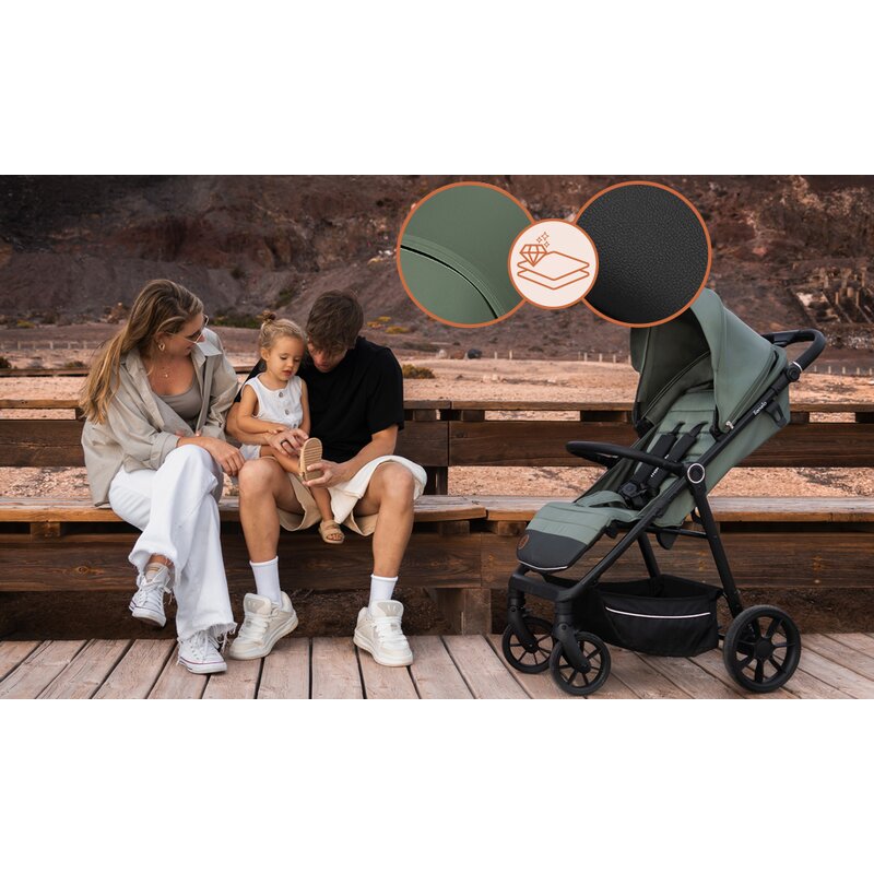 Carucior sport, Lionelo, Iva, Sustine 22 kg, 6 luni+, Capotina mare, Impermeabila, Protectie SPF 50+, 3 pozitii inclinare spatar, 8 pozitii inclinare suport picioare, 5 pozitii reglare maner, Include plasa de tantari si suport pentru biberon, Bej