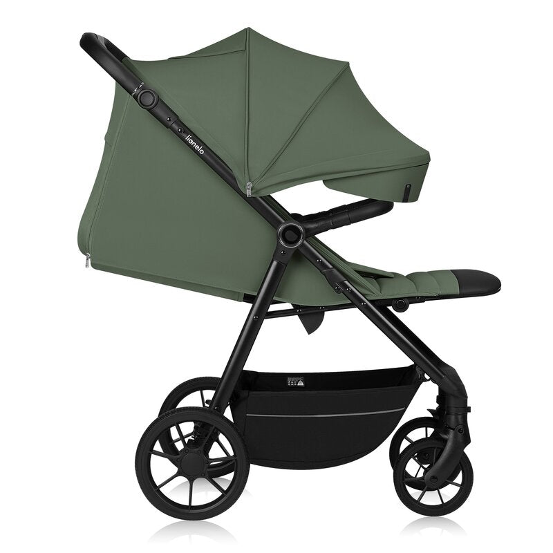Carucior sport, Lionelo, Iva, Sustine 22 kg, 6 luni+, Capotina mare, Impermeabila, Protectie SPF 50+, 3 pozitii inclinare spatar, 8 pozitii inclinare suport picioare, 5 pozitii reglare maner, Include plasa de tantari si suport pt biberon, Verde