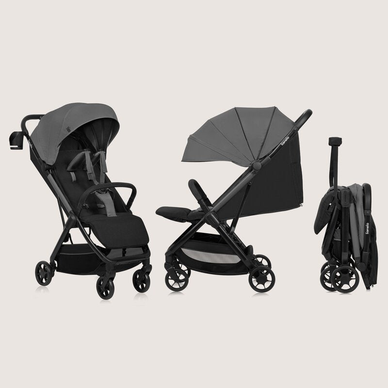 Carucior sport, Lionelo, Julie Air, Greutate redusa - 7.5 kg, Sustine 22 kg, 6 luni+, Capotina impermeabila, Protectie SPF 50+, Include suport sticla, Pliere compacta pentru calatorii, Conform cu EN1888-1 si EN1888-2, Gri