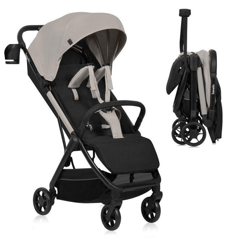 Carucior sport, Lionelo, Julie Air, Greutate redusa - 7.5 kg, Sustine 22 kg, 6 luni+, Capotina impermeabila, Protectie SPF 50+, Include suport sticla, Pliere compacta pentru calatorii, Conform cu EN1888-1 si EN1888-2, Bej