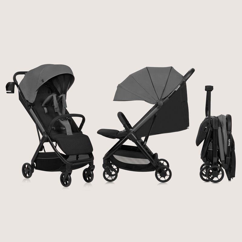 Carucior sport, Lionelo, Julie Air, Greutate redusa - 7.5 kg, Sustine 22 kg, 6 luni+, Capotina impermeabila, Protectie SPF 50+, Include suport sticla, Pliere compacta pentru calatorii, Conform cu EN1888-1 si EN1888-2, Gri