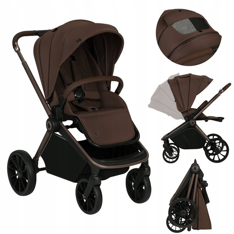 Carucior sport, Lionelo, Mika Plus, Cadru din aluminiu, Copertina XXL, Spatar reglabil in 3 pozitii, Cu accesorii, Pana la 22 kg, 6-48 luni; EN1888-1, EN1888-2 EN1466, Mocha Mousse
