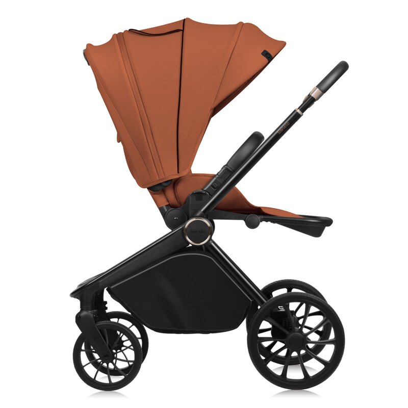 Carucior sport, Lionelo, Mika Plus, Cadru din aluminiu, Copertina XXL, Spatar reglabil in 3 pozitii, Cu accesorii, Pana la 22 kg, 6-48 luni; EN1888-1, EN1888-2 EN1466, Maro