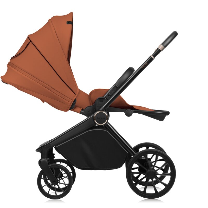 Carucior sport, Lionelo, Mika Plus, Cadru din aluminiu, Copertina XXL, Spatar reglabil in 3 pozitii, Cu accesorii, Pana la 22 kg, 6-48 luni; EN1888-1, EN1888-2 EN1466, Maro