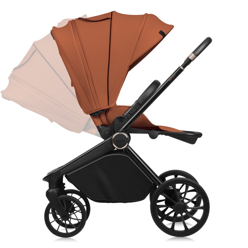 Carucior sport, Lionelo, Mika Plus, Cadru din aluminiu, Copertina XXL, Spatar reglabil in 3 pozitii, Cu accesorii, Pana la 22 kg, 6-48 luni; EN1888-1, EN1888-2 EN1466, Maro