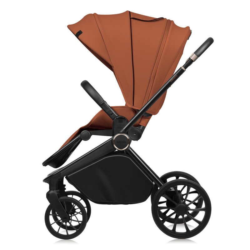 Carucior sport, Lionelo, Mika Plus, Cadru din aluminiu, Copertina XXL, Spatar reglabil in 3 pozitii, Cu accesorii, Pana la 22 kg, 6-48 luni; EN1888-1, EN1888-2 EN1466, Maro