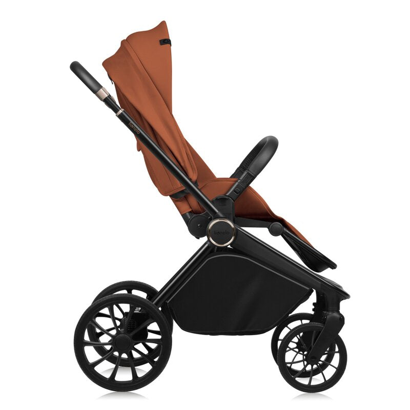 Carucior sport, Lionelo, Mika Plus, Cadru din aluminiu, Copertina XXL, Spatar reglabil in 3 pozitii, Cu accesorii, Pana la 22 kg, 6-48 luni; EN1888-1, EN1888-2 EN1466, Maro