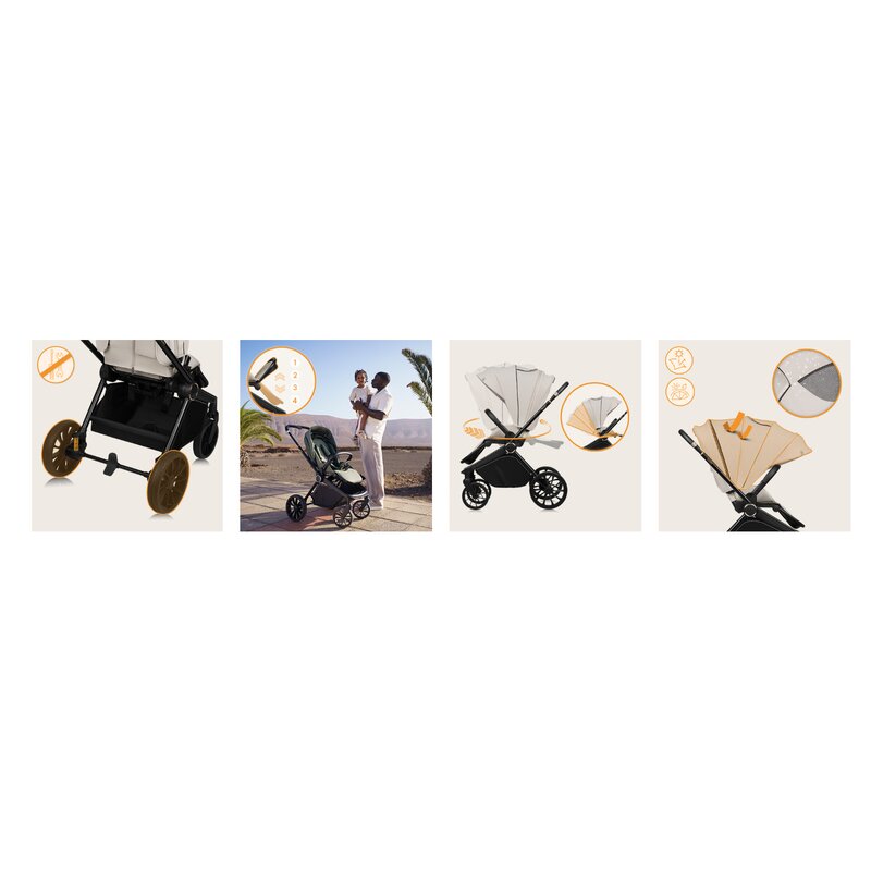 Carucior sport, Lionelo, Mika Plus, Cadru din aluminiu, Copertina XXL, Spatar reglabil in 3 pozitii, Cu accesorii, Pana la 22 kg, 6-48 luni; EN1888-1, EN1888-2 EN1466, Maro
