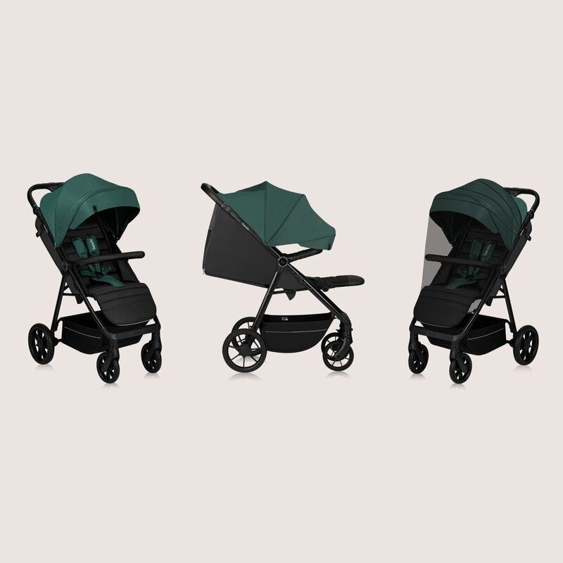 Carucior sport, Lionelo, Mira, Maner reglabil in 5 pozitii, Spatar si suport de picioare reglabile, Plasa de tantari si suport biberon incluse, Pana la 22 kg, 6 luni+, Conform cu EN1888-1, EN1888-2, Testare SGS, Verde