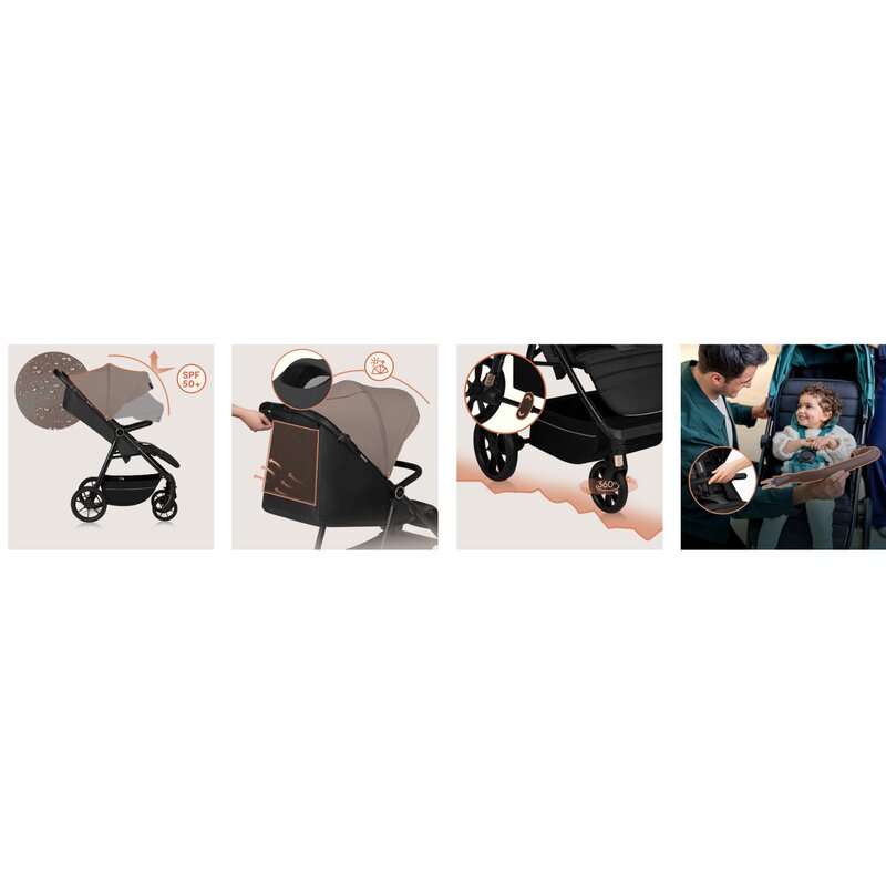 Carucior Sport Lionelo Mira Maner Reglabil Spatar 3 Pozitii 22kg Bej