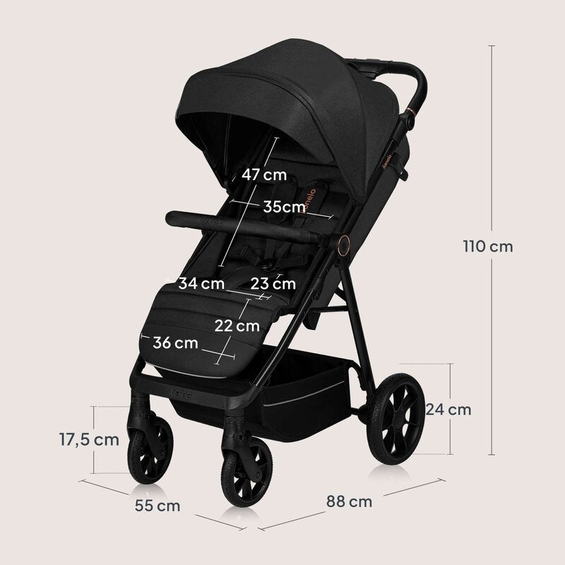 Carucior sport, Lionelo, Mira, Maner reglabil in 5 pozitii, Spatar si suport de picioare reglabile, Plasa de tantari si suport biberon incluse, Pana la 22 kg, 6 luni+, Conform cu EN1888-1, EN1888-2, Testare SGS, Negru