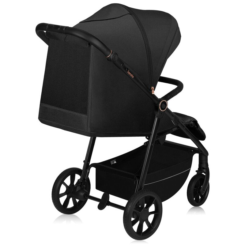 Carucior sport, Lionelo, Mira, Maner reglabil in 5 pozitii, Spatar si suport de picioare reglabile, Plasa de tantari si suport biberon incluse, Pana la 22 kg, 6 luni+, Conform cu EN1888-1, EN1888-2, Testare SGS, Negru