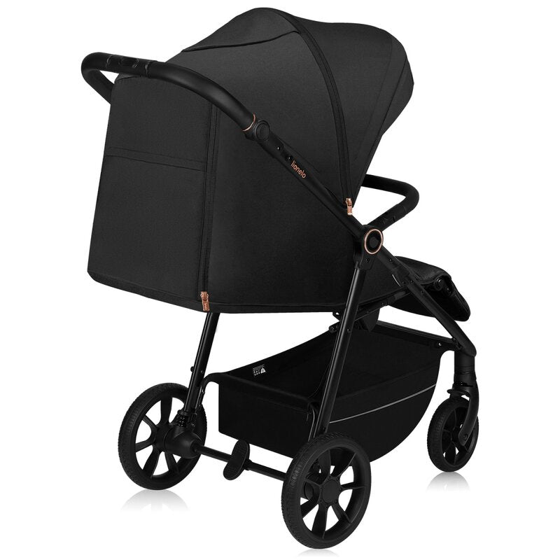 Carucior sport, Lionelo, Mira, Maner reglabil in 5 pozitii, Spatar si suport de picioare reglabile, Plasa de tantari si suport biberon incluse, Pana la 22 kg, 6 luni+, Conform cu EN1888-1, EN1888-2, Testare SGS, Negru