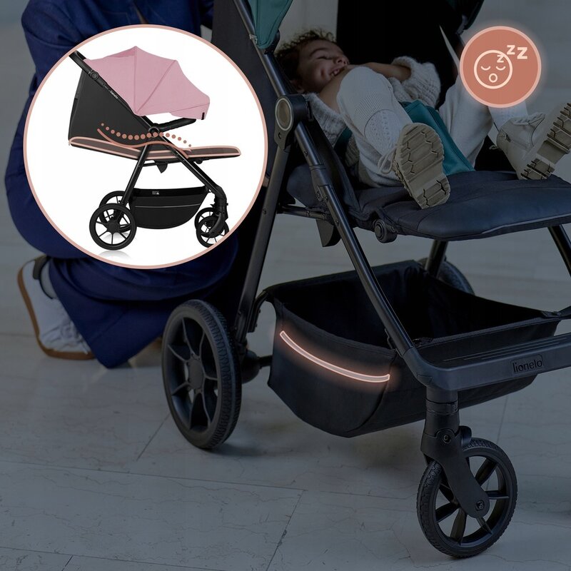 Carucior sport, Lionelo, Mira, Maner reglabil in 5 pozitii, Spatar si suport de picioare reglabile, Plasa de tantari si suport biberon incluse, Pana la 22 kg, 6 luni+, Conform cu EN1888-1, EN1888-2, Testare SGS, Roz