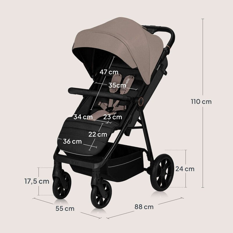 Carucior sport, Lionelo, Mira, Maner reglabil in 5 pozitii, Spatar si suport de picioare reglabile, Plasa de tantari si suport biberon incluse, Pana la 22 kg, 6 luni+, Conform cu EN1888-1, EN1888-2, Testare SGS, Bej