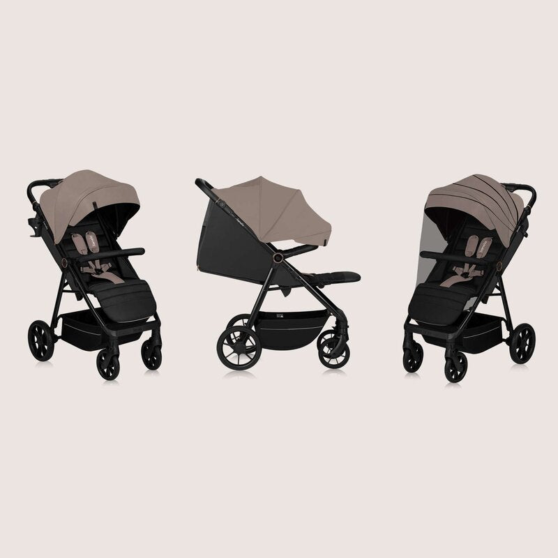 Carucior sport, Lionelo, Mira, Maner reglabil in 5 pozitii, Spatar si suport de picioare reglabile, Plasa de tantari si suport biberon incluse, Pana la 22 kg, 6 luni+, Conform cu EN1888-1, EN1888-2, Testare SGS, Bej