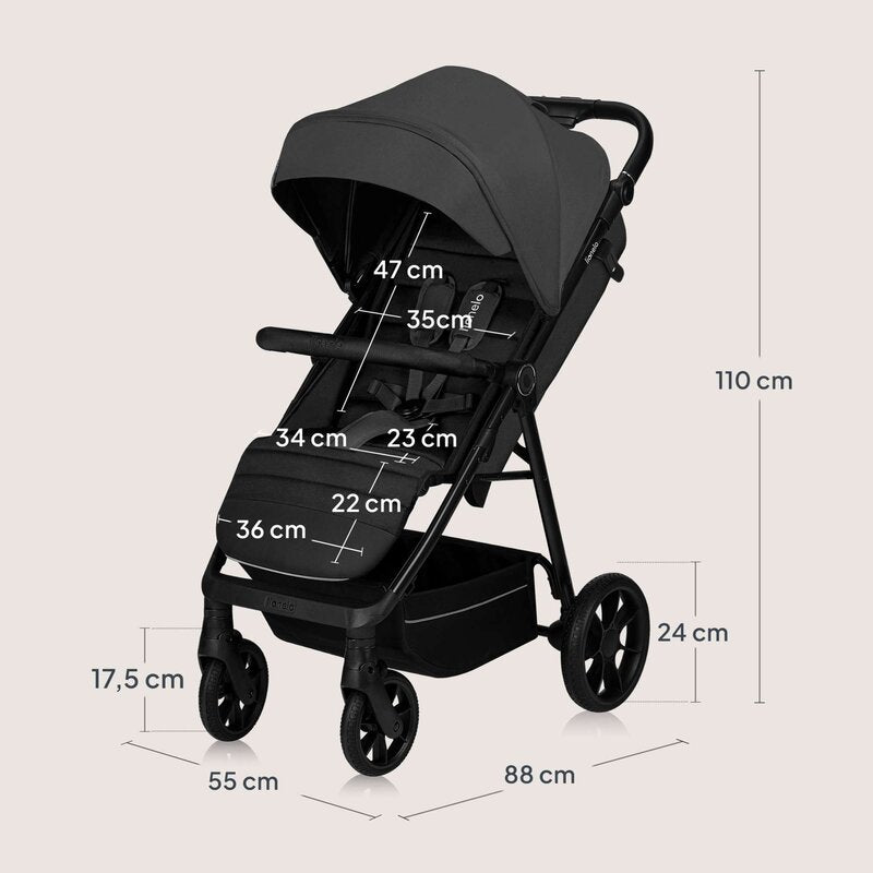 Carucior sport, Lionelo, Mira, Maner reglabil in 5 pozitii, Spatar si suport de picioare reglabile, Plasa de tantari si suport biberon incluse, Pana la 22 kg, 6 luni+, Conform cu EN1888-1, EN1888-2, Testare SGS, Gri