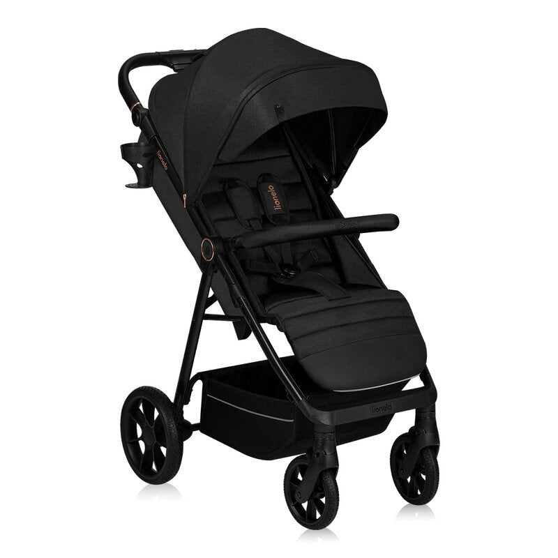 Carucior sport, Lionelo, Mira, Maner reglabil in 5 pozitii, Spatar si suport de picioare reglabile, Plasa de tantari si suport biberon incluse, Pana la 22 kg, 6 luni+, Conform cu EN1888-1, EN1888-2, Testare SGS, Negru