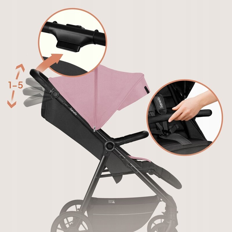 Carucior Sport Lionelo Mira Maner Reglabil Spatar 3 Pozitii 22kg Roz
