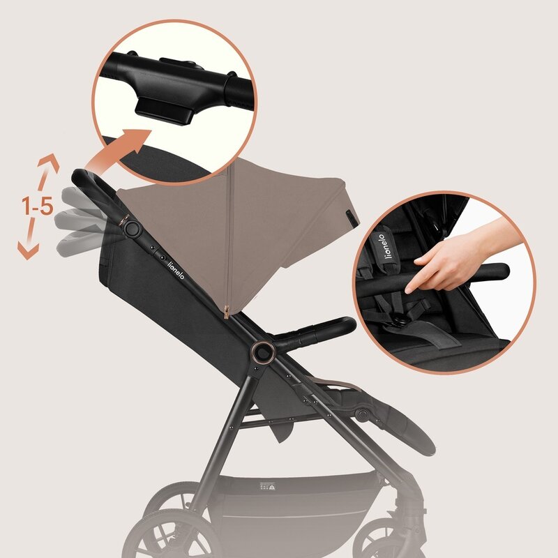 Carucior Sport Lionelo Mira Maner Reglabil Spatar 3 Pozitii 22kg Bej