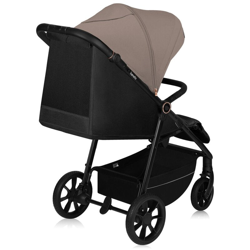 Carucior sport, Lionelo, Mira, Maner reglabil in 5 pozitii, Spatar si suport de picioare reglabile, Plasa de tantari si suport biberon incluse, Pana la 22 kg, 6 luni+, Conform cu EN1888-1, EN1888-2, Testare SGS, Bej