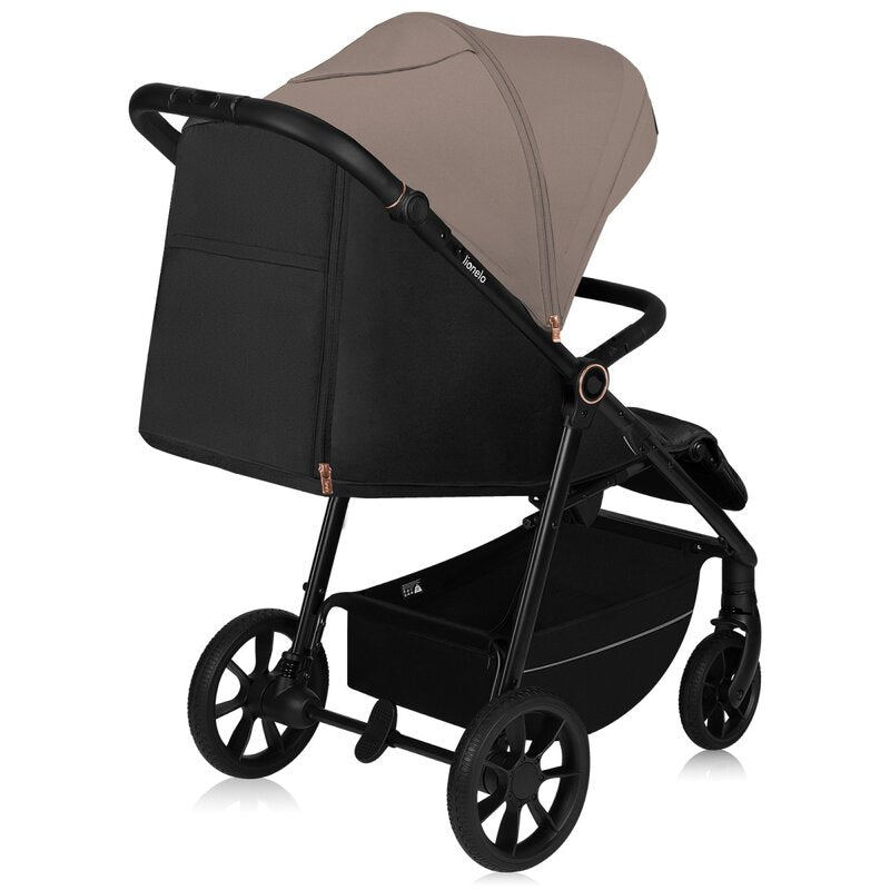 Carucior sport, Lionelo, Mira, Maner reglabil in 5 pozitii, Spatar si suport de picioare reglabile, Plasa de tantari si suport biberon incluse, Pana la 22 kg, 6 luni+, Conform cu EN1888-1, EN1888-2, Testare SGS, Bej
