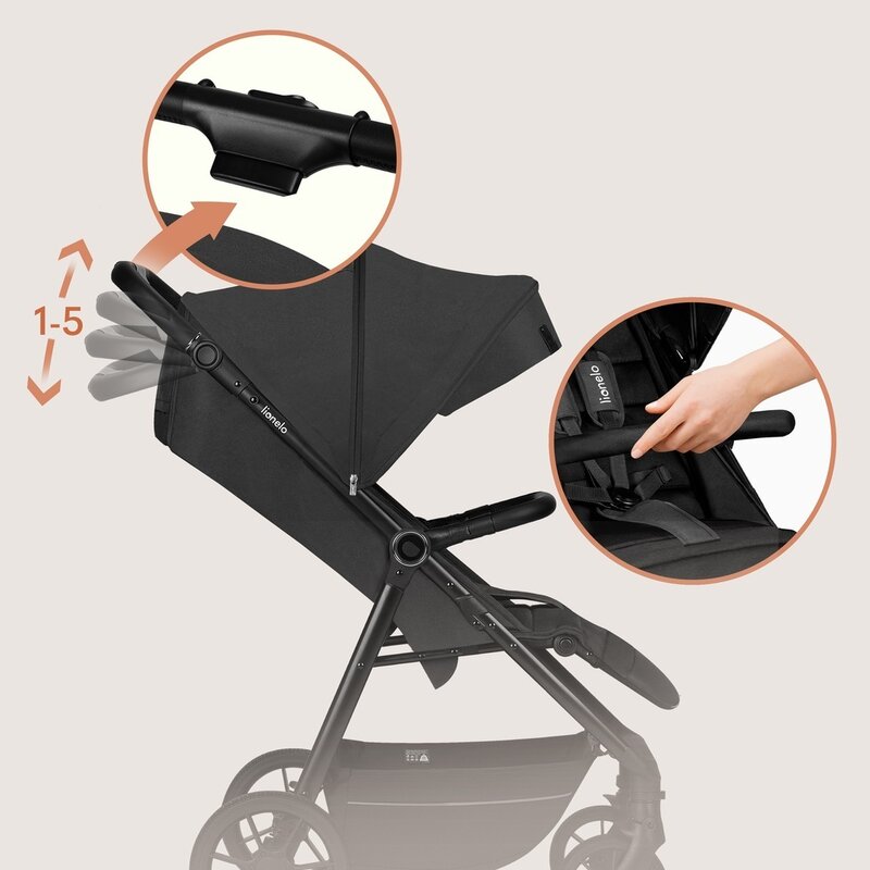 Carucior Sport Lionelo Mira Maner Reglabil 5 Pozitii Pana la 22 kg Gri