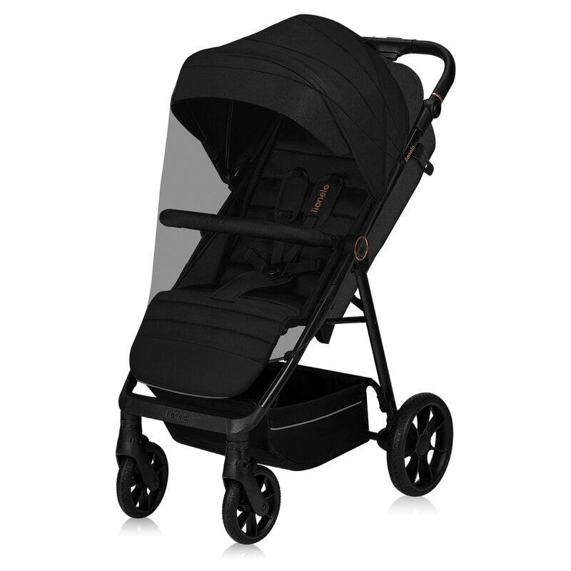 Carucior sport, Lionelo, Mira, Maner reglabil in 5 pozitii, Spatar si suport de picioare reglabile, Plasa de tantari si suport biberon incluse, Pana la 22 kg, 6 luni+, Conform cu EN1888-1, EN1888-2, Testare SGS, Negru