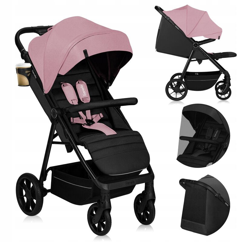 Carucior sport, Lionelo, Mira, Maner reglabil in 5 pozitii, Spatar si suport de picioare reglabile, Plasa de tantari si suport biberon incluse, Pana la 22 kg, 6 luni+, Conform cu EN1888-1, EN1888-2, Testare SGS, Roz