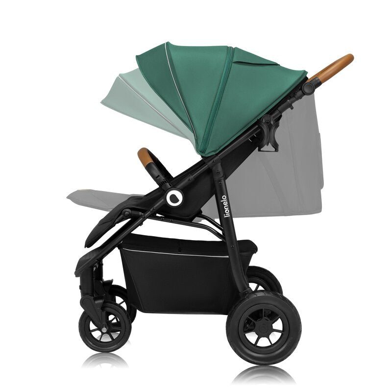 Carucior sport, Lionelo, Natt, De la nastere, Cu accesorii si capotina XXL reglabila, 0 - 22 kg, Conform cu standardele europene de securitate EN1888-1, EN1888-2, Verde