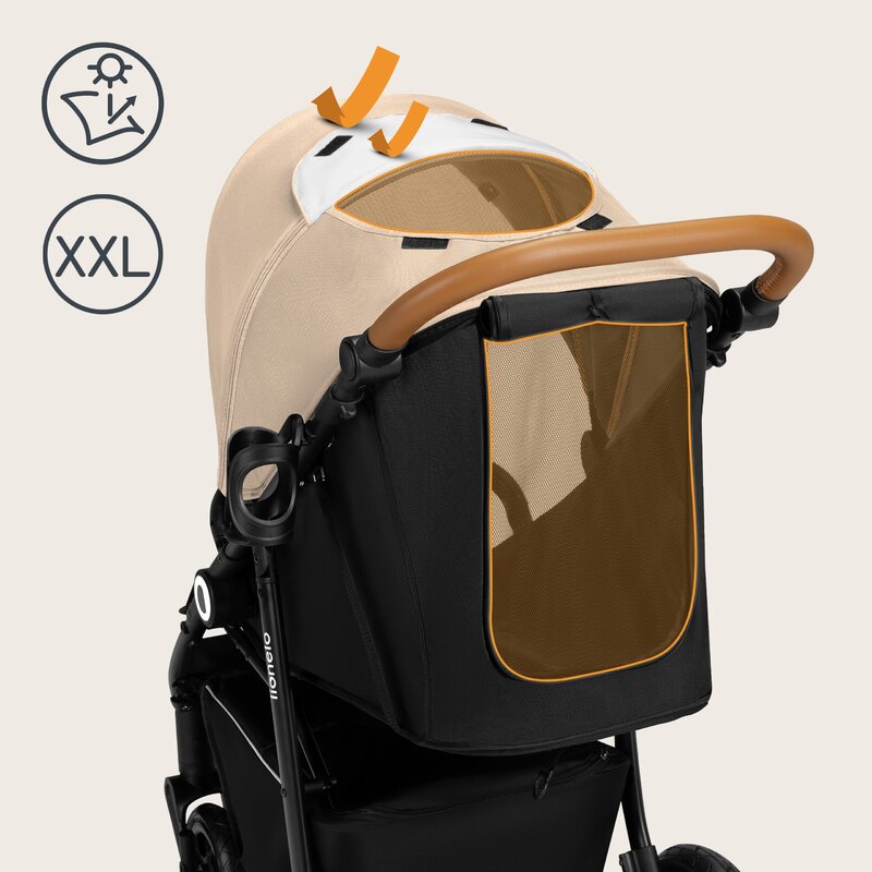 Carucior sport, Lionelo, Natt, De la nastere, Cu accesorii si capotina XXL reglabila, 0 - 22 kg, Conform cu standardele europene de securitate EN1888-1, EN1888-2, Bej