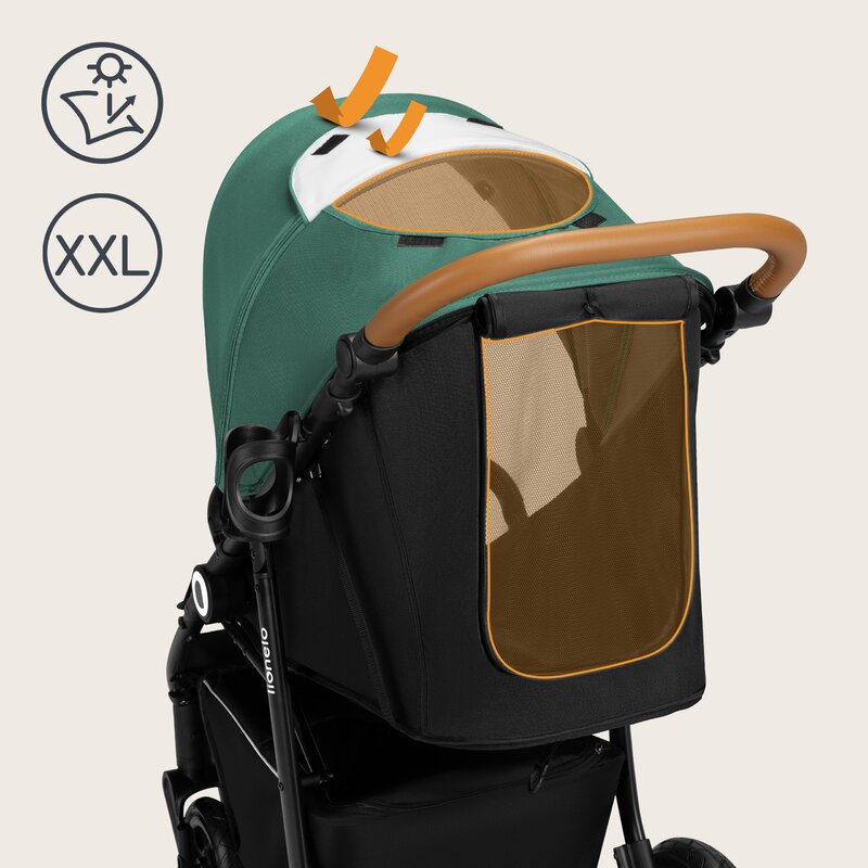 Carucior sport, Lionelo, Natt, De la nastere, Cu accesorii si capotina XXL reglabila, 0 - 22 kg, Conform cu standardele europene de securitate EN1888-1, EN1888-2, Verde