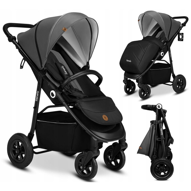 Carucior sport, Lionelo, Natt, De la nastere, Cu accesorii si capotina XXL reglabila, 0 - 22 kg, Conform cu standardele europene de securitate EN1888-1, EN1888-2, Gri