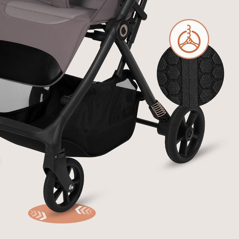 Carucior sport, Lionelo, Tansi, Pliere automata, Ultracompact, Manevrare cu o mana, Roti cu tehnologie GravelTech, Spatar si suport picioare reglabile, 6-48 luni, Sustine 22 kg, Bej Taupe