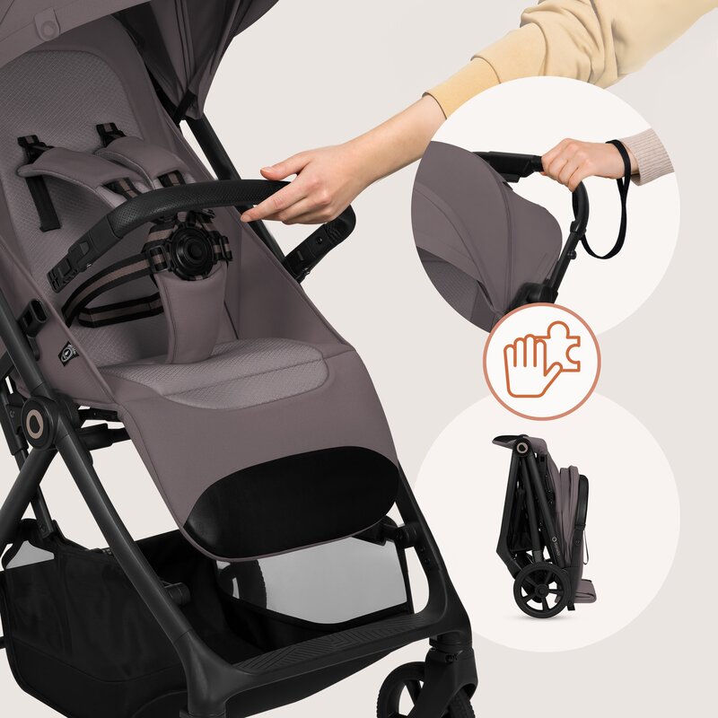Carucior sport, Lionelo, Tansi, Pliere automata, Ultracompact, Manevrare cu o mana, Roti cu tehnologie GravelTech, Spatar si suport picioare reglabile, 6-48 luni, Sustine 22 kg, Bej Taupe