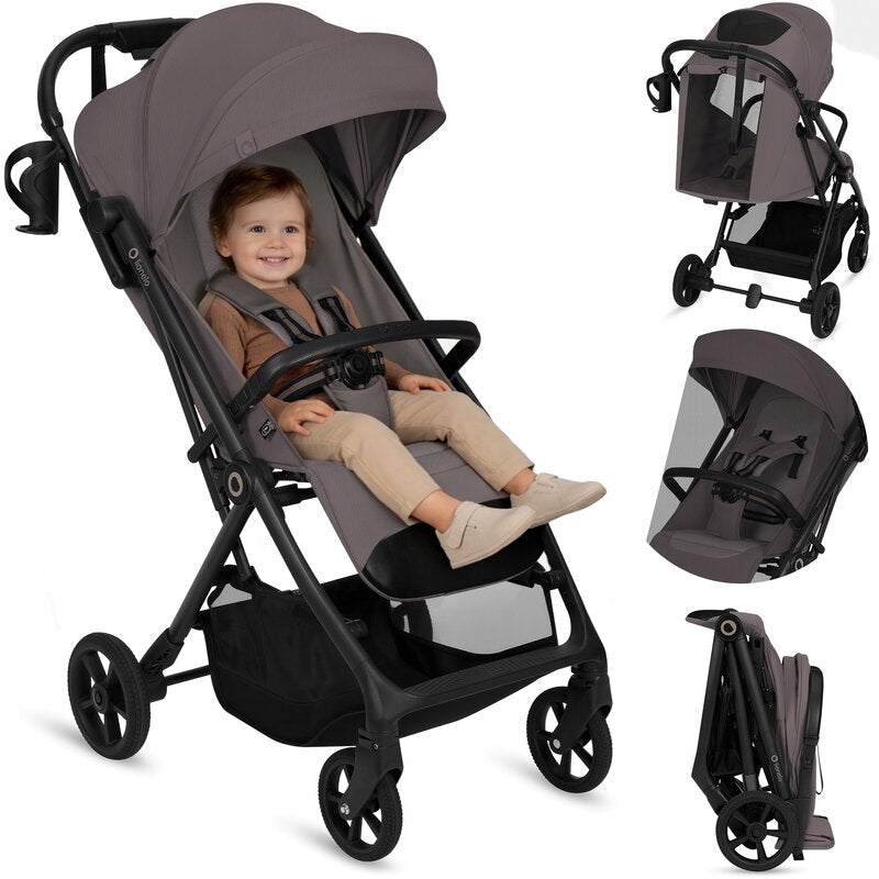 Carucior sport, Lionelo, Tansi, Pliere automata, Ultracompact, Manevrare cu o mana, Roti cu tehnologie GravelTech, Spatar si suport picioare reglabile, 6-48 luni, Sustine 22 kg, Bej Taupe