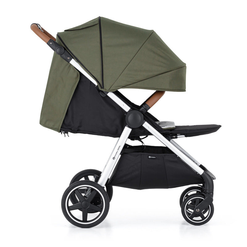 Carucior sport, Petite&Mars, Royal, Include husa pentru scaun, husa pentru picioare, geanta pentru scutece si capotina extensibila, Cu fereastra, Impermeabila, Cu SPF 50, Aluminiu, 0-22 kg, 111 x 57 x 86 cm, Mature Olive