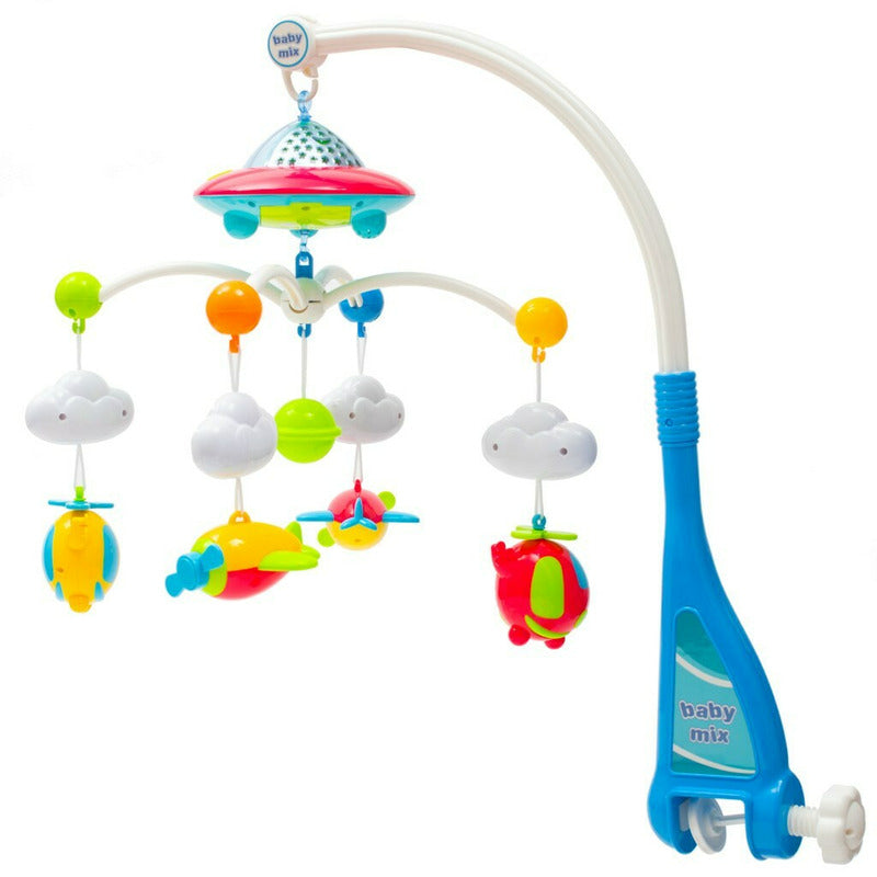 Carusel muzical Baby Mix 4 jucării, Albastru – carusel cu suport și figurine