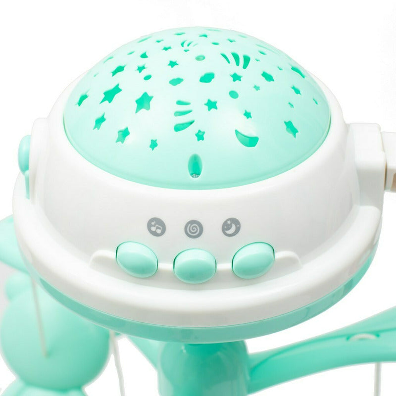 Carusel muzical, BabyMix, Pentru patut bebelusi, Cu proiectii, Cu melodii si sunete ale naturii, Cu 10 jucarii si ceas de jucarie pe suport, Mint